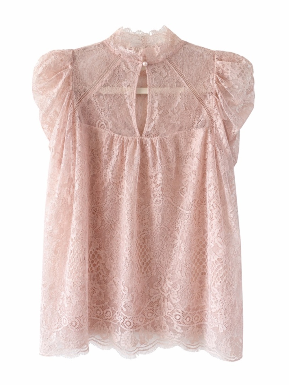 Savanna Jane Boho Top - Blush Pink - Lace - Mock Neck - Ruffle - Preloved - Picture 3 of 8